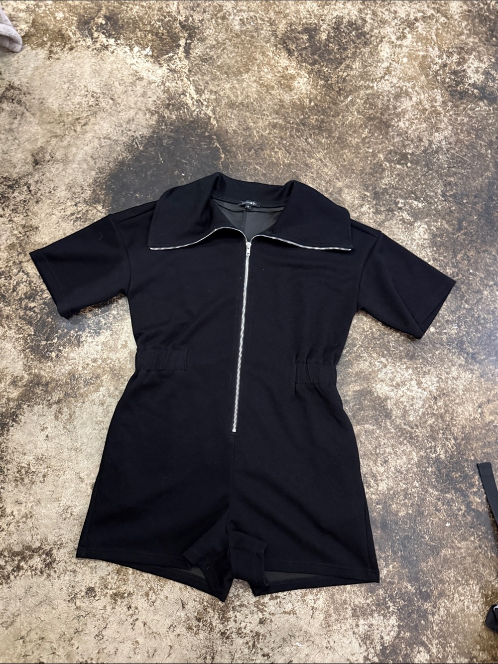 Papermoon Black Short Sleeve Zip-Front Romper